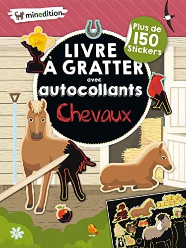 Livre à gratter avec autocollants Chevaux Plus de 150 stickers