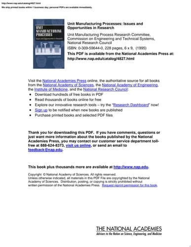 Unit Manufacturing Processes Issues and Opportunities in Research