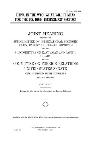 China in the WTO What Will it Mean for the U.S. High Technology Sector?