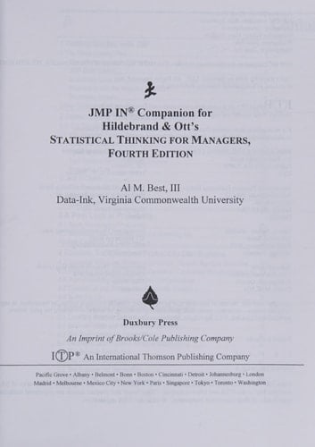 Jmp-In Companion for Hildebrand/Ott's Statistical Thinking for Managers, 4th