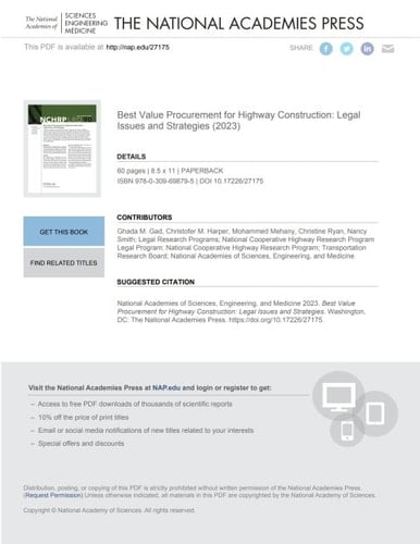 Best Value Procurement for Highway Construction: Legal Issues and Strategies