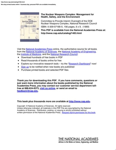 The Nuclear Weapons Complex Management for Health, Safety, and the Environment