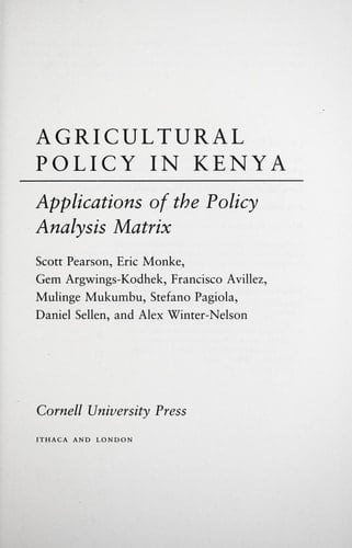 Agricultural Policy in Kenya: Applications of the Policy Analysis Matrix (Food Systems and Agrarian Change)