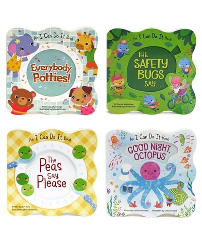 Peas Please, Night Octopus, Everybody Potties, Safety Bugs 4 Pack Shaped Board Book 4 Pack