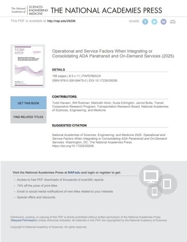 Operational and Service Factors When Integrating or Consolidating ADA Paratransit and On-Demand Services