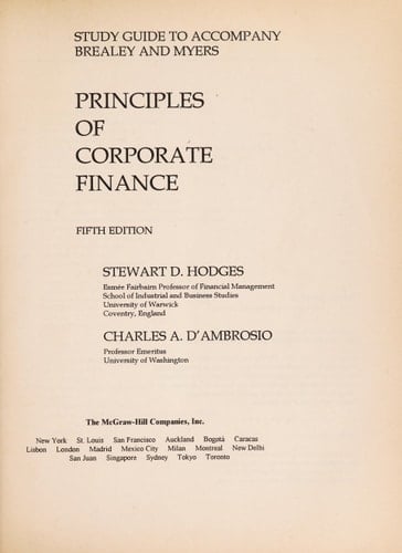 Study Guide to Accompany Principles of Corporate Finance