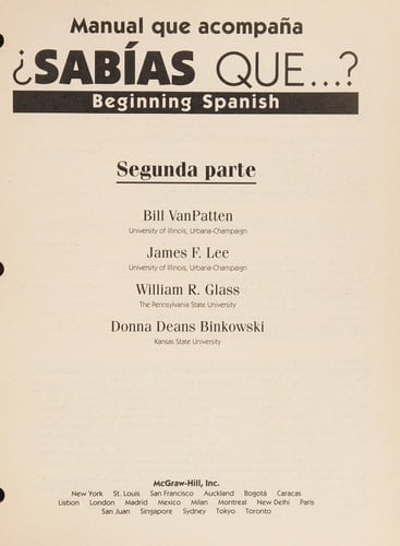 Manual Que Acompaña Sabías Que--? Beginning Spanish