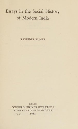 Essays in the Social History of Modern India