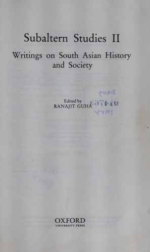 Subaltern Studies: Writings on South Asian History and Society, Vol. 2