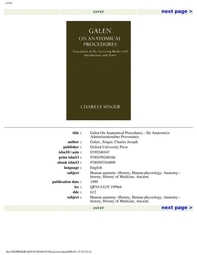 Galen On Anatomical Procedures: Translation of the Surviving Books with Introduction and Notes