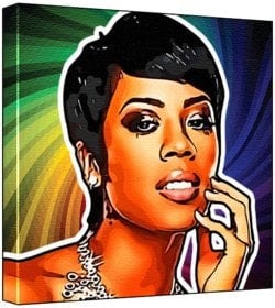 Keyshia Cole - Pop Art Print (Multicolour; Psychedelic Swirl Background) 50 x 50 x 2 cm Large Square Deep Box Canvas