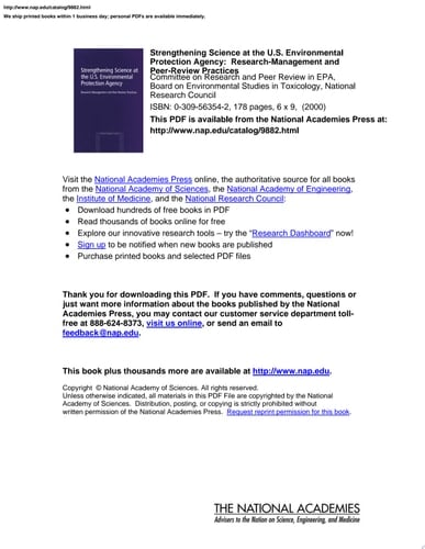 Strengthening Science at the U.S. Environmental Protection Agency Research-Management and Peer-Review Practices