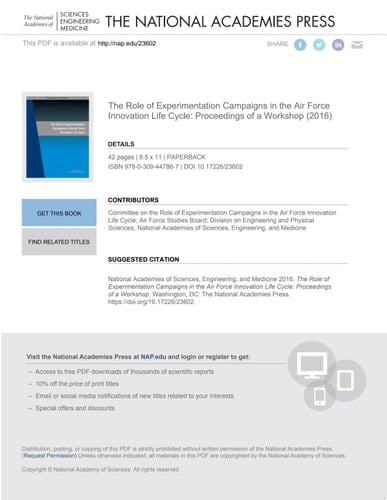 The Role of Experimentation Campaigns in the Air Force Innovation Life Cycle Proceedings of a Workshop