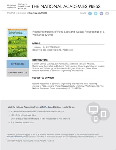 Reducing Impacts of Food Loss and Waste Proceedings of a Workshop