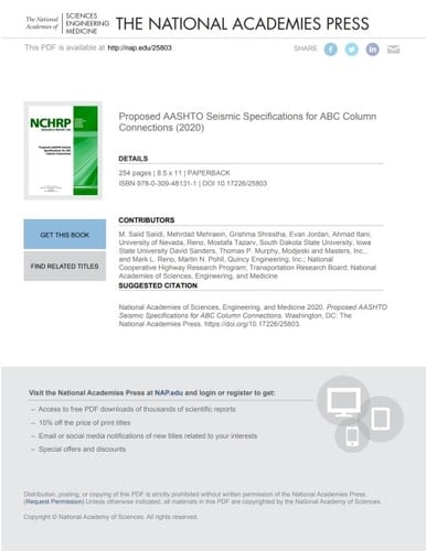 Proposed AASHTO Seismic Specifications for ABC Column Connections
