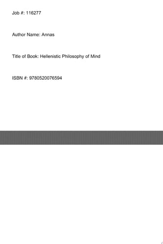 Hellenistic Philosophy of Mind
