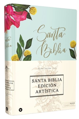 Reina Valera 1960 Santa Biblia Edición Artística, Tapa Dura- Tela, Floral, Canto con Diseño, Letra Roja