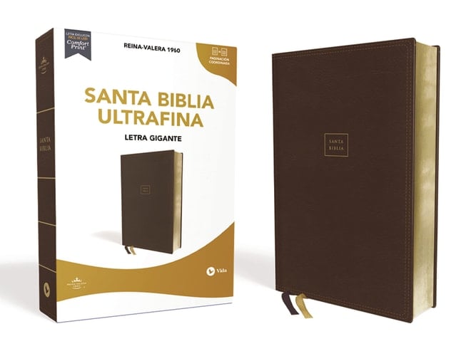 RVR60, Santa Biblia, Ultrafina, Letra Gigante, Leathersoft, Café, Palabras de Jesús en Rojo