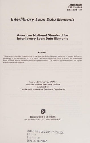 Interlibrary Loan Data Elements, Z39.63-1989