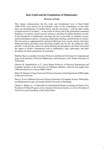 Kurt Gödel and the Foundations of Mathematics Horizons of Truth