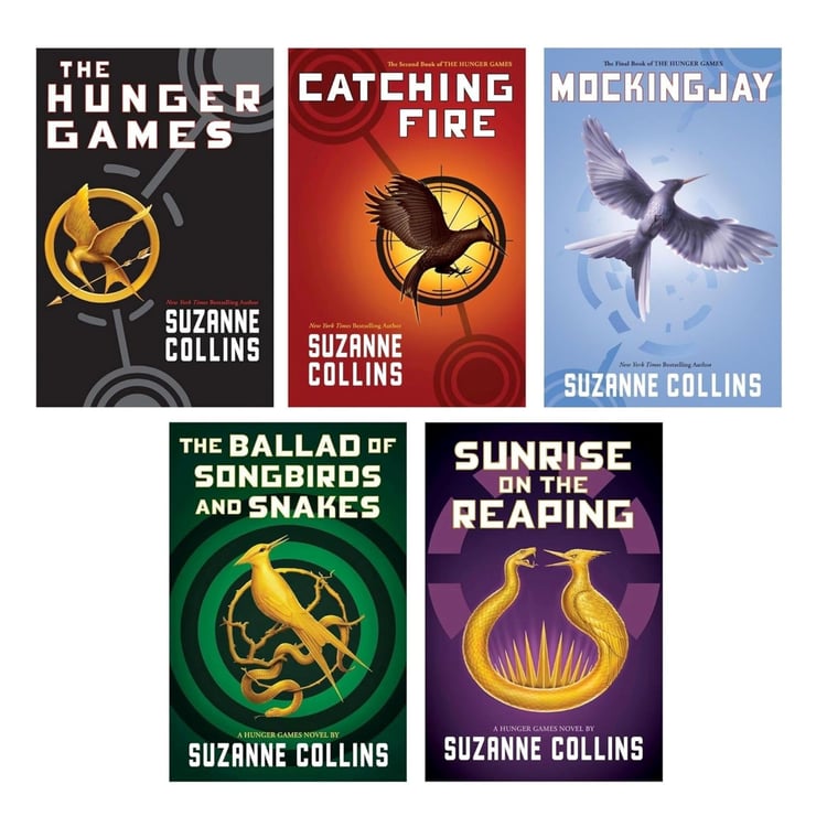 Hunger Games Complete 5 Books Collection Set - by Suzanne Collins - The Hunger Games, Catching Fire, Mockingjay, The Ballad of Songbirds and Snakes, Sunrise on the Reaping