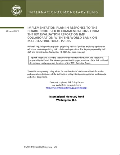 Implementation Plan in Response To The Board-Endorsed Recommendations From The IEO Evaluation Report On IMF Collaboration With The World Bank On Macro-Structural Issues