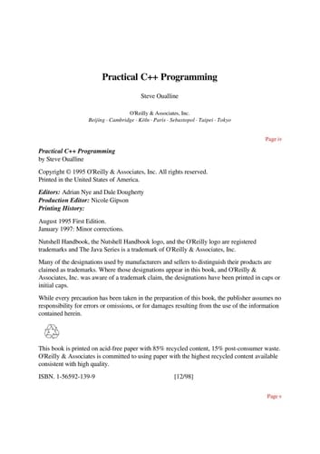 Practical C++ Programming (Nutshell Handbooks)