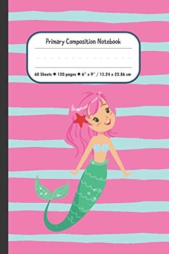 Mermaid Primary Composition Notebook Draw and Dashed Midline School Exercise Book - 120 Story Pages
