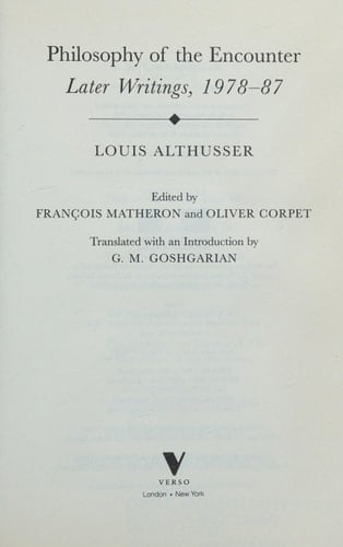 Philosophy of the Encounter Later Writings, 1978-1987