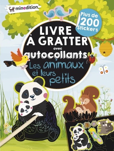 Livre à gratter avec autocollants Les animaux et leurs petits