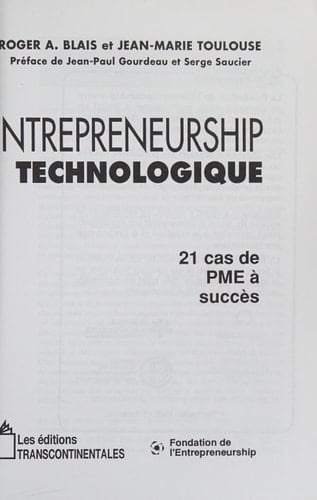 Entrepreneurship Technologique 21 Cas de PME a Succes