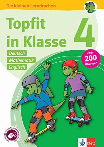 Klett Topfit in Klasse 4 - Deutsch, Mathematik und Englisch Übungsbuch für die Grundschule, über 200 Übungen, mit Ferien-Lernprogramm online