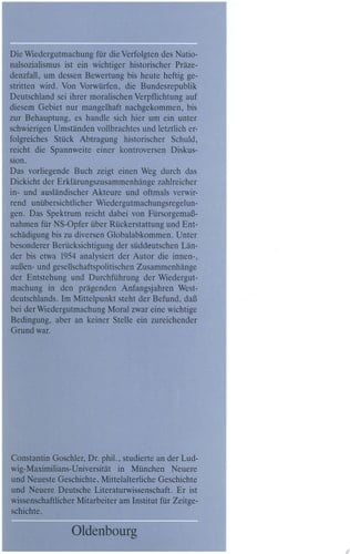 Wiedergutmachung Westdeutschland und die Verfolgten des Nationalsozialismus 1945-1954