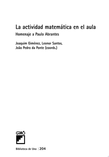 La actividad matemática en el aula Homenaje a Paulo Abrantes