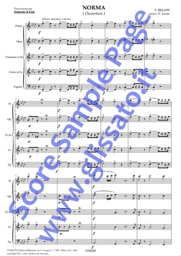 Bb Clarinet Part of "Norma" For Woodwind Quintet Overture