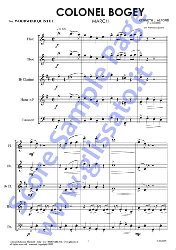 Oboe part of "Colonel Bogey" for Woodwind Quintet March