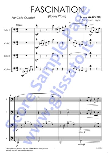 Cello 2 part of "Fascination" for Cello Quartet Gypsy Waltz