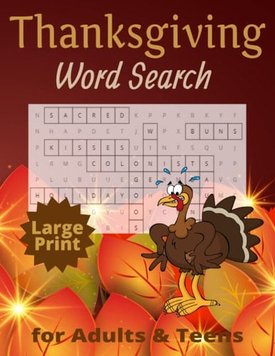 Thanksgiving Word Search Puzzle Book for Adults and Teens: Large Print 8.5 x 11 inch, 30 Puzzles with Solutions